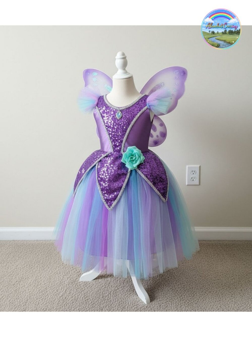 Girls Tinker Bell Fairy Costume Dress with Wings
